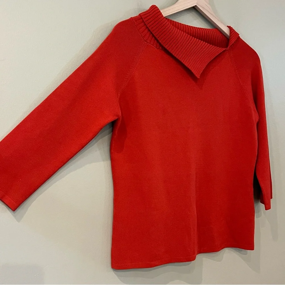2 VTG Fall Sweater Sz L Sag Harbor Petite JAC Olive Rust Mock‎ Neck Asymmetric